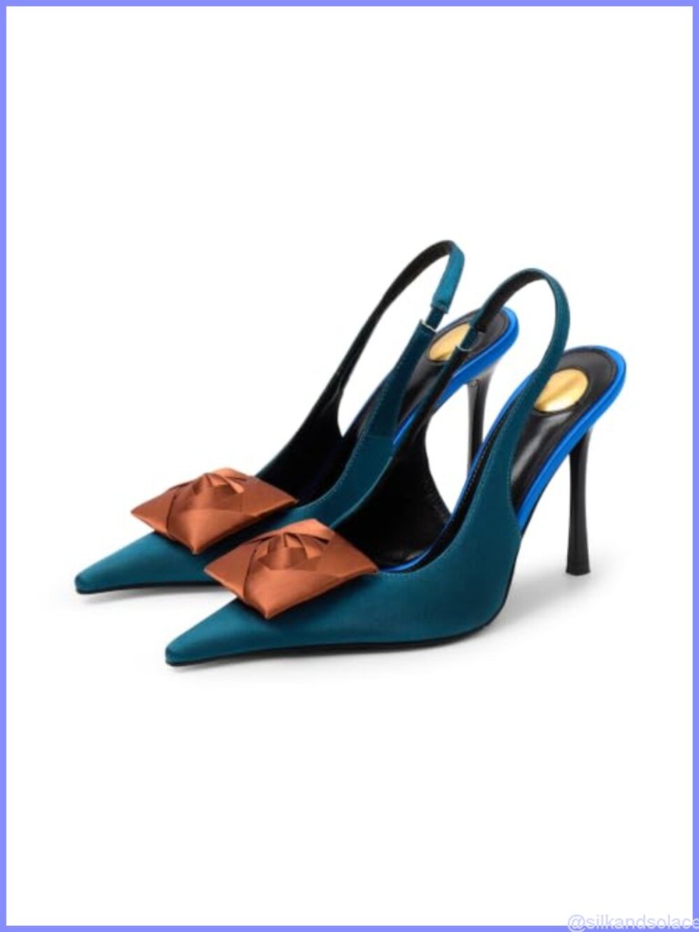 Satin Pointed Toe Slingback Stiletto Heel Flower Pumps Evening Party